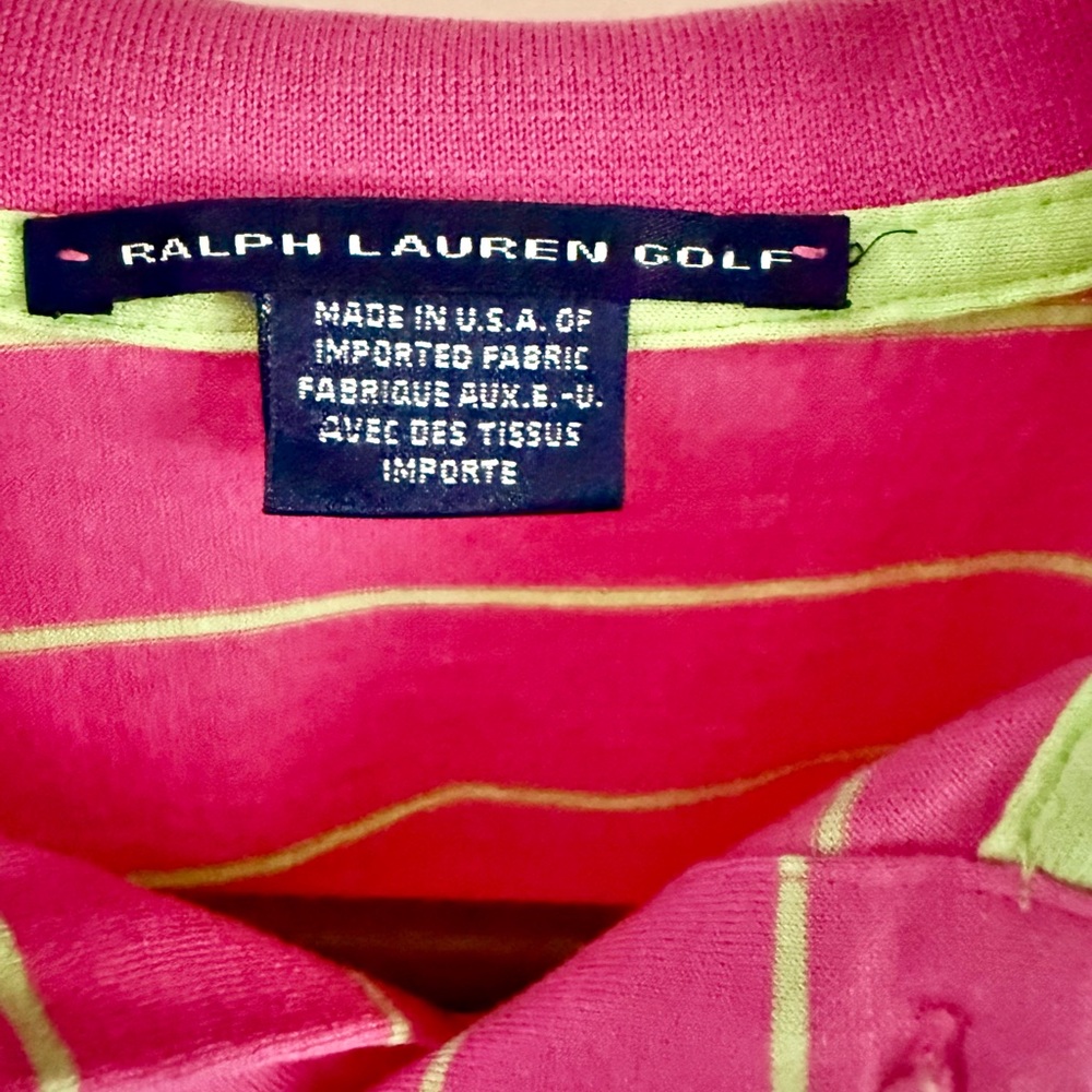 Vintage Ralph Lauren Golf Pink Stripe Polo Women’s Medium USA Made Pony Logo - Picture 3 of 4